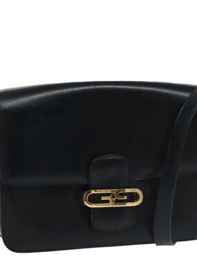 GUCCI Shoulder Bag Leather Navy Gold